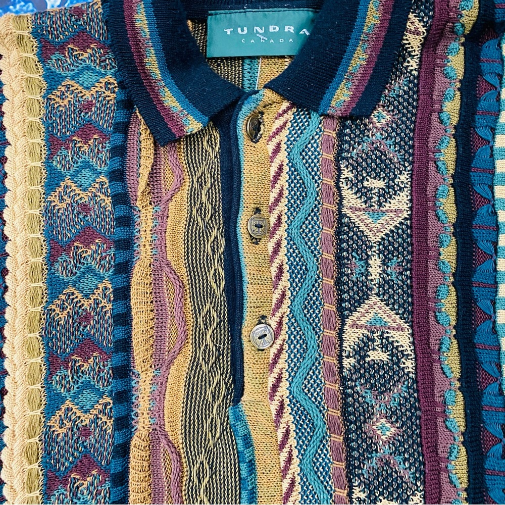 Vintage Tundra collared Coogi style 3D knitted sweater size M - Picture 5 of 7